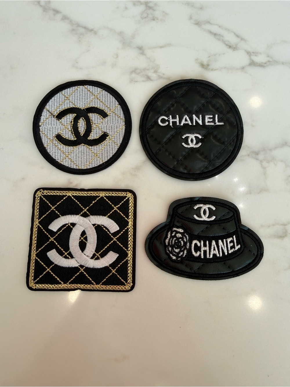 Hand Crafted Black, White & Gold Iron On  Patches